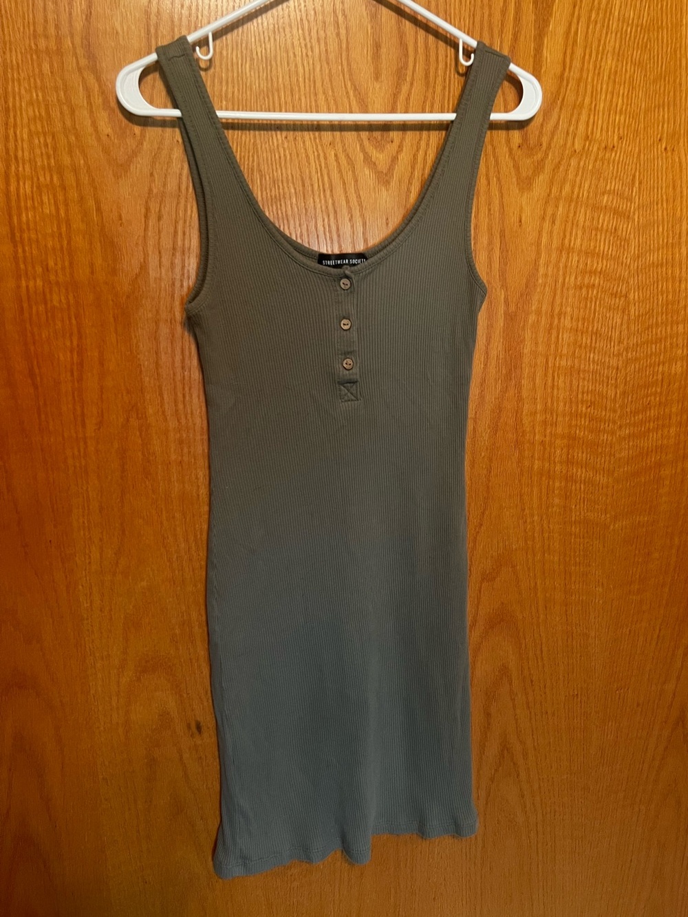 Streetwear Society Olive Green Ribbed Tank Dress